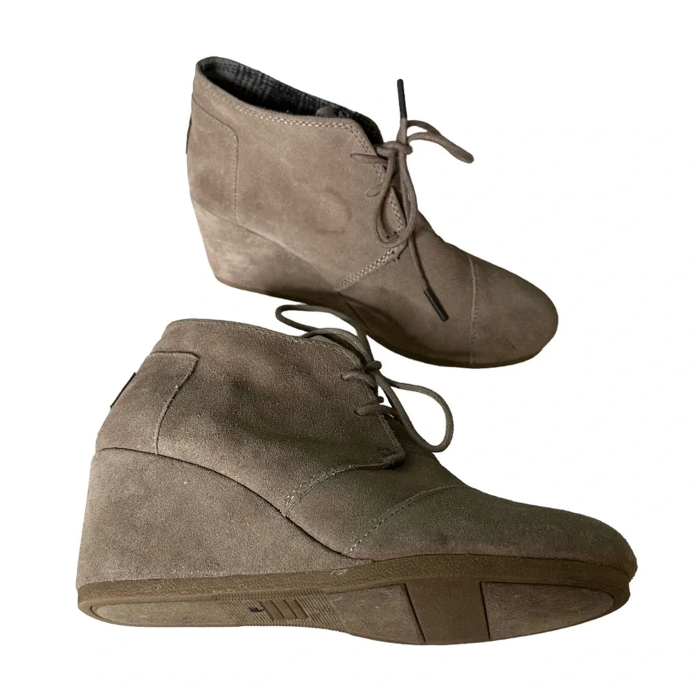 TOMS Ankle Booties Suede Leather Lace Up Wedges Women's‎ Shoes Size 8